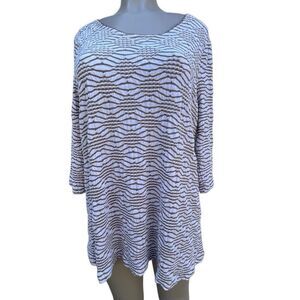 Hillard & Hanson Tunic Top Women's Large Taupe White Textured Quarter Sleeve